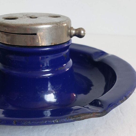 Vintage COBALT ENAMEL ASHTRAY Metal Blue Enamelware from Hungary - Picture 11 of 14